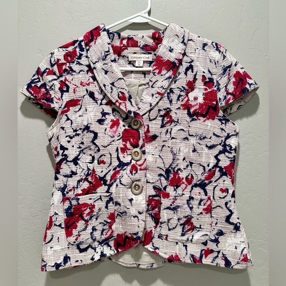 Coldwater Creek Women's Gray and Red Structured Button Up Top Size Petite 6 - Picture 1 of 6